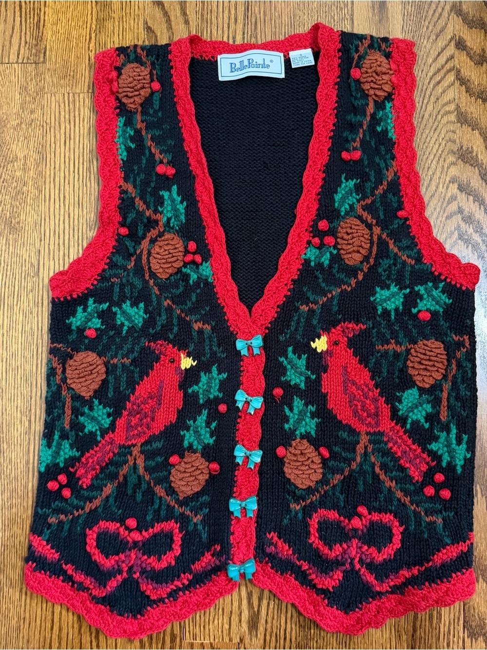 Belle Pointe Vintage Holiday Winter Cardigan Sweater Red Birds Size Small